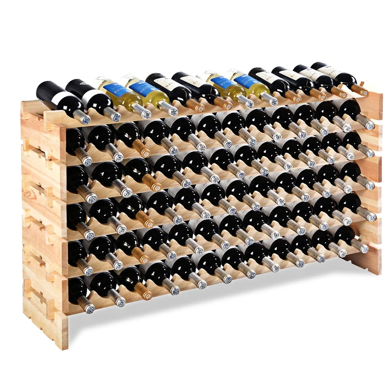 Étagère à vin casier à 72 bouteilles en bois de pin robuste modulable 119x29x71 cm 20_0001410