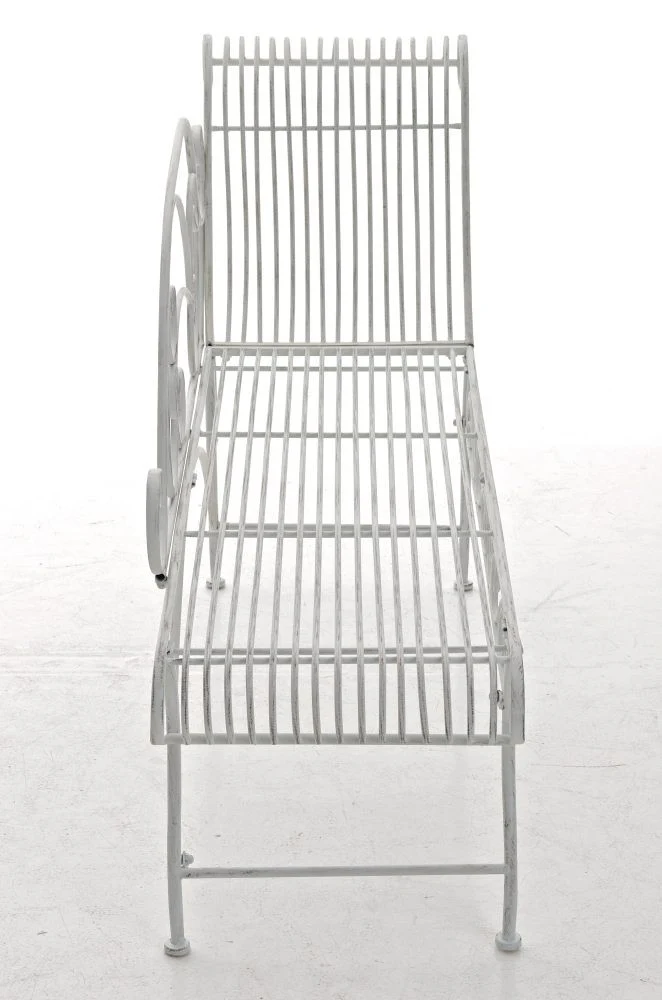Banc de jardin banquette design en fer forgé blanc vieilli dossier côté droit 156x46 cm MDJ10190