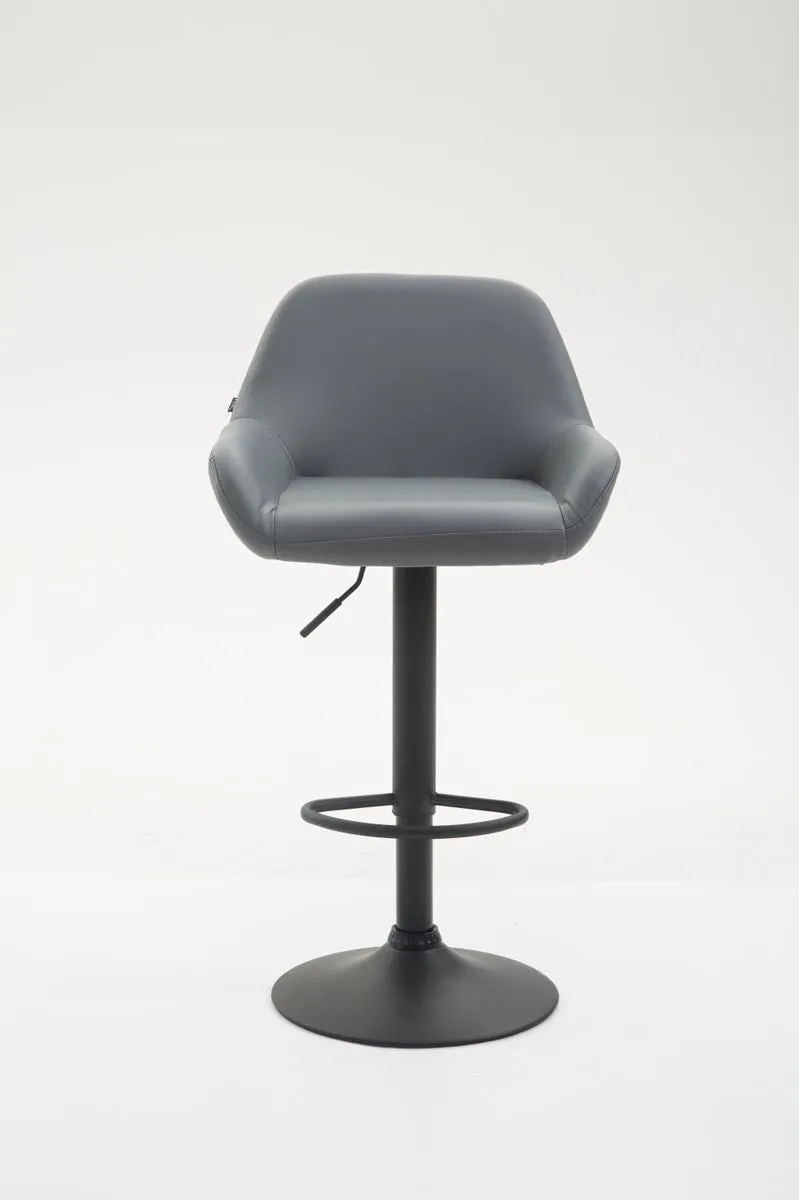 Tabouret de bar chaise haute lounge en synthétique gris pieds métal noir mat 10_0000094