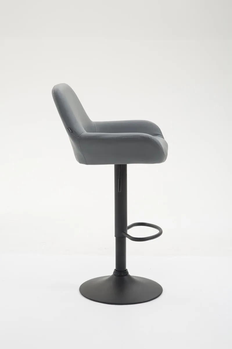 Tabouret de bar chaise haute lounge en synthétique gris pieds métal noir mat 10_0000094