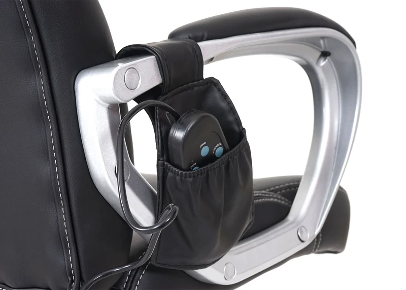 Fauteuil de bureau sur roulettes avec fonction massage chauffage pivotante en synthétique noir 04_0001781