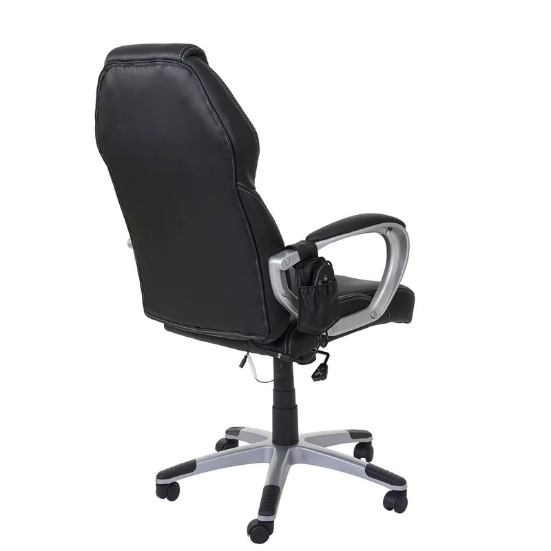 Fauteuil de bureau sur roulettes avec fonction massage chauffage pivotante en synthétique noir 04_0001781