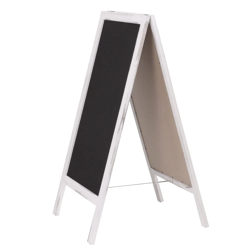 Panneau publicitaire tableau à craie noir 2 surfaces d'écriture pliables 100x50cm blanc vieilli 04_0005623
