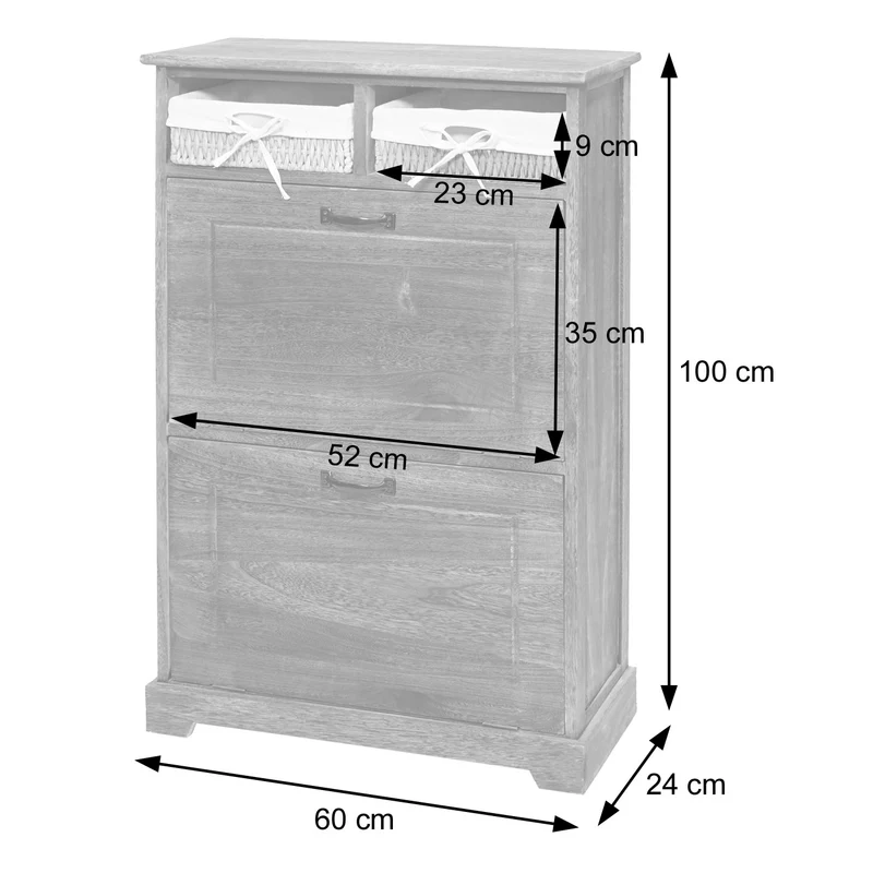 Meuble à chaussures étagère à chaussures avec paniers de rangement en bois massif aspect vintage 100x60x24cm blanc 04_0002449
