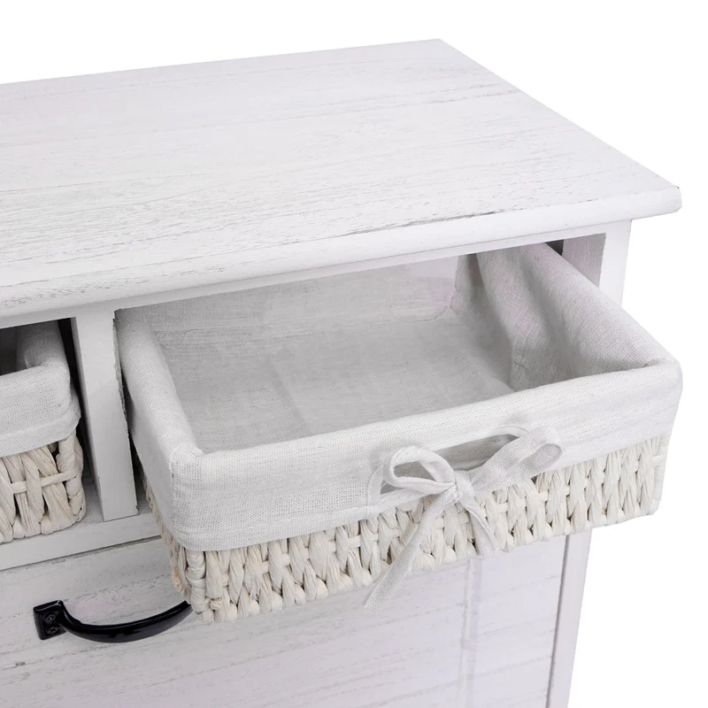 Meuble à chaussures étagère à chaussures avec paniers de rangement en bois massif aspect vintage 100x60x24cm blanc 04_0002449