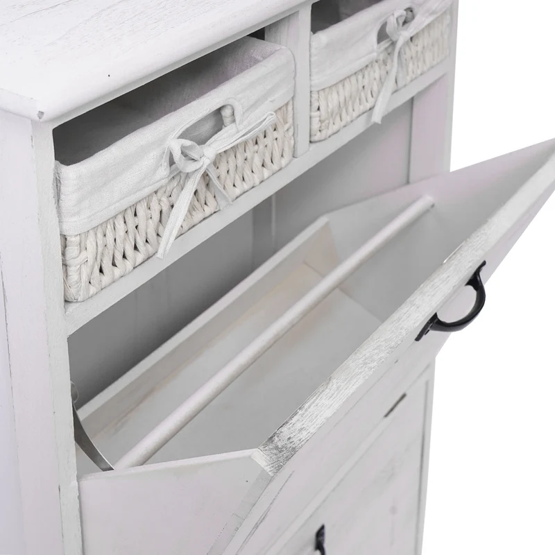 Meuble à chaussures étagère à chaussures avec paniers de rangement en bois massif aspect vintage 100x60x24cm blanc 04_0002449