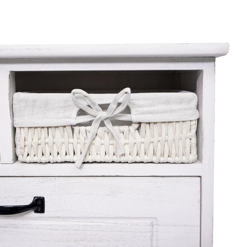 Meuble à chaussures étagère à chaussures avec paniers de rangement en bois massif aspect vintage 100x60x24cm blanc 04_0002449