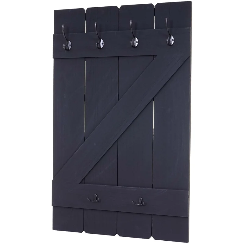 Porte manteau mural panneau d'armoire avec 6 crochets 91x60cm shabby gris foncé 04_0000971