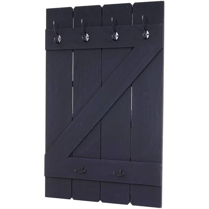 Porte manteau mural panneau d'armoire avec 6 crochets 91x60cm shabby gris foncé 04_0000971