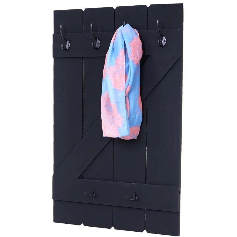 Porte manteau mural panneau d'armoire avec 6 crochets 91x60cm shabby gris foncé 04_0000971