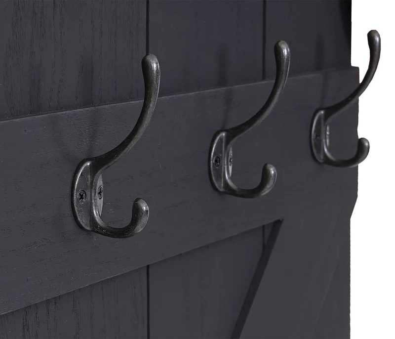 Porte manteau mural panneau d'armoire avec 6 crochets 91x60cm shabby gris foncé 04_0000971