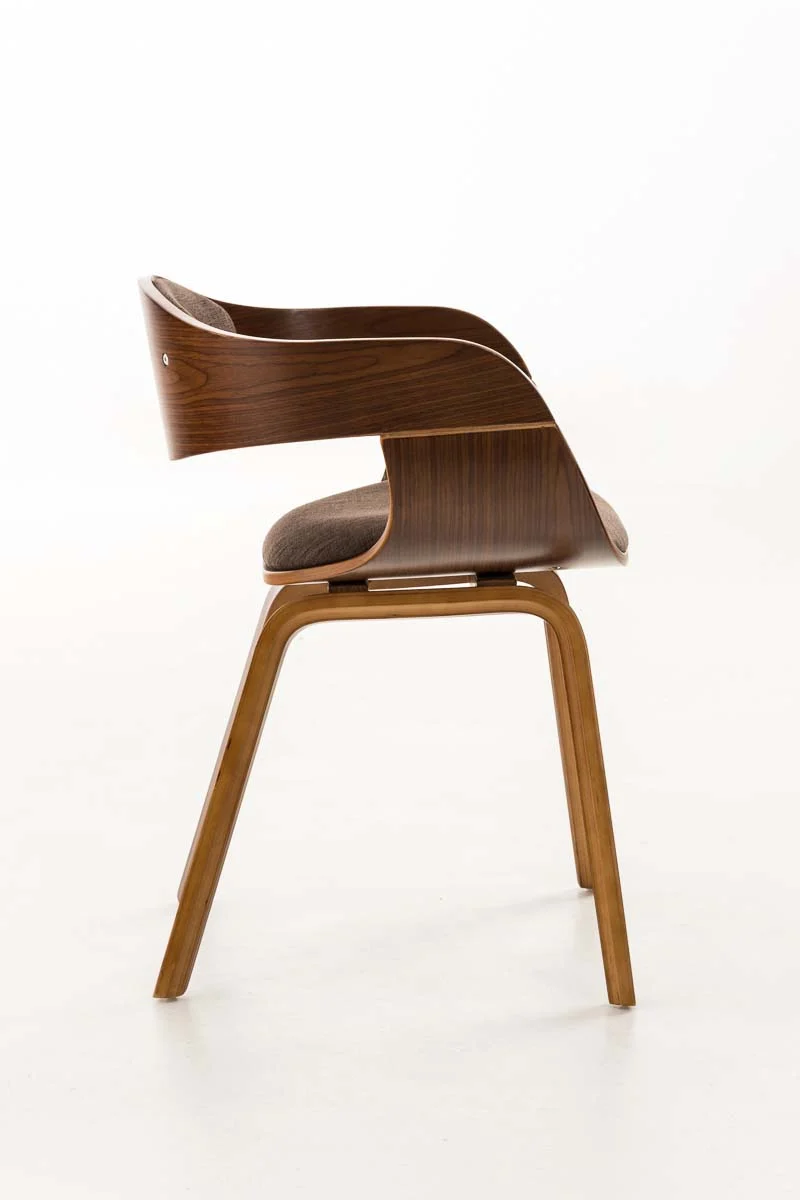 Chaise de bureau sans roulettes visiteur en tissu et bois design retro et confort maximal noyer marron BUR10545