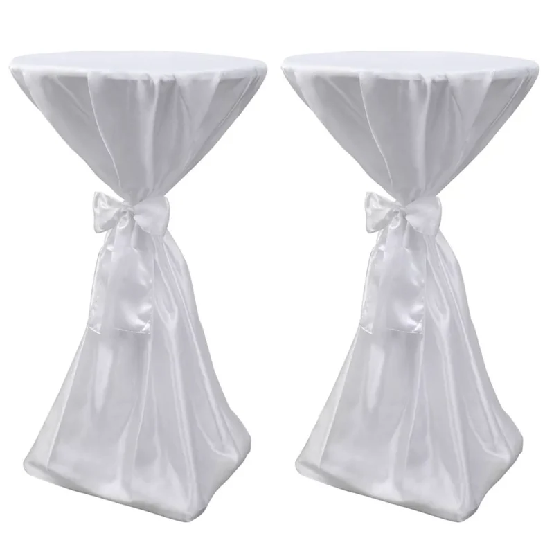 Housse de table blanche avec ruban Ø80 cm 2 pièces DEC022486