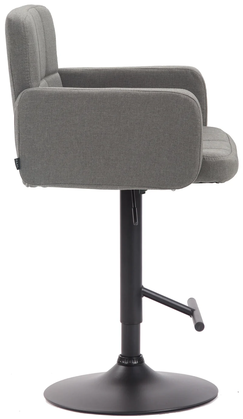 Tabouret de bar avec accoudoirs et dossier confortable en tissu gris pieds noir mat TDB10475