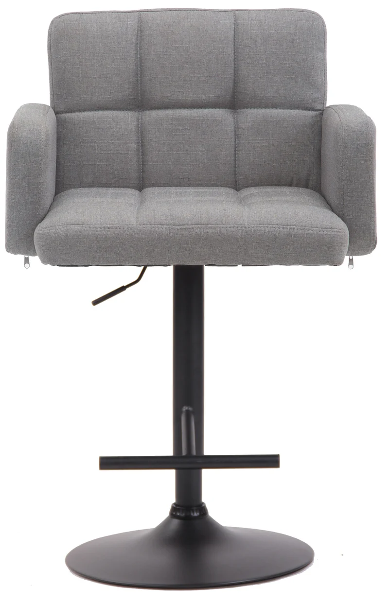 Tabouret de bar avec accoudoirs et dossier confortable en tissu gris pieds noir mat TDB10475