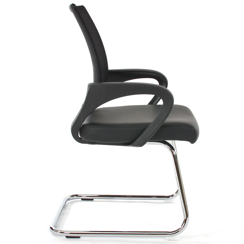 2x fauteuils chaises de bureau sans roulettes chaise de conférence visiteur en synthétique et maille noir 04_0000180