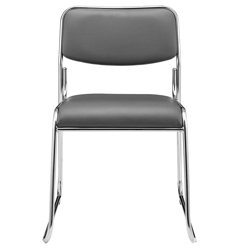 Lot de 4 chaises de bureau de conférence empilable en synthétique gris cadre métal chromé 03_0002796
