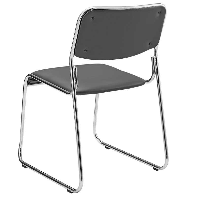 Lot de 4 chaises de bureau de conférence empilable en synthétique gris cadre métal chromé 03_0002796