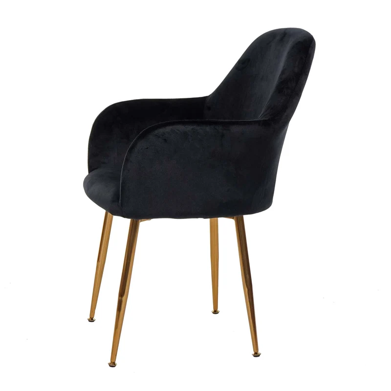 Lot de 2 chaises de salle à manger design rétro en tissu velours noir pieds métal dorés 04_0000380