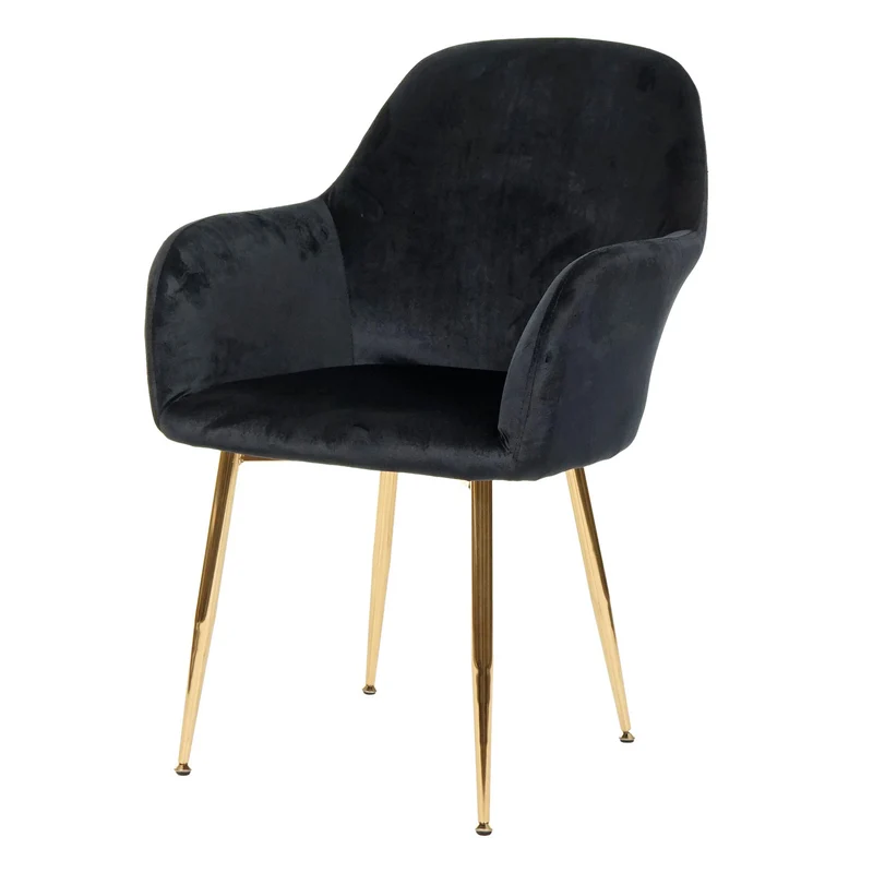 Lot de 2 chaises de salle à manger design rétro en tissu velours noir pieds métal dorés 04_0000380