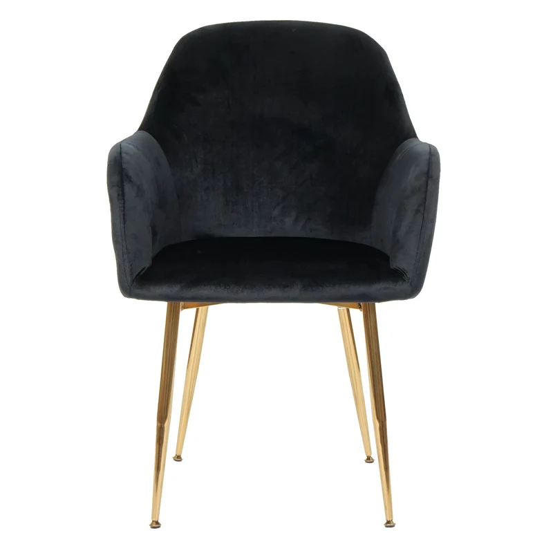 Lot de 2 chaises de salle à manger design rétro en tissu velours noir pieds métal dorés 04_0000380