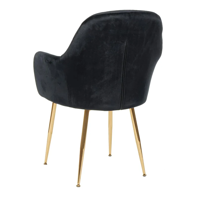 Lot de 2 chaises de salle à manger design rétro en tissu velours noir pieds métal dorés 04_0000380
