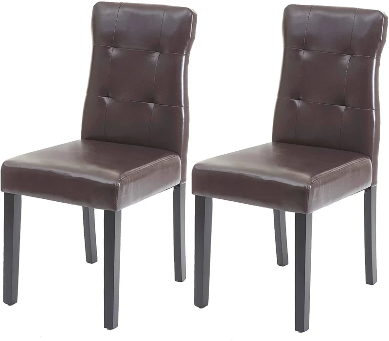Lot de 2 chaises en synthétique marron pieds en bois foncé CDS04444