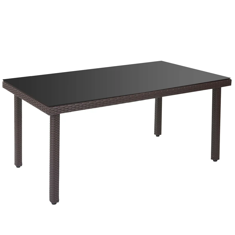 Table de jardin en polyrotin avec plateau en verre 160x90x74cm marron 04_0005058