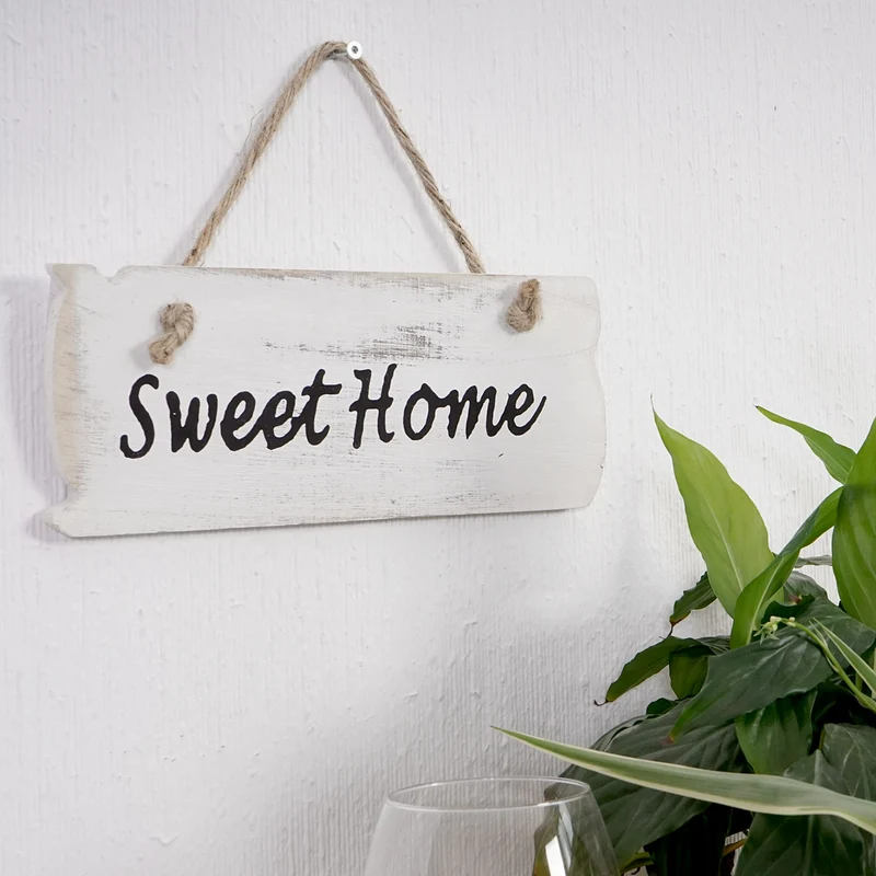 Panneau mural Sweet Home, Signe en bois robe de Dean, Look minable 10x25x1cm ~ Blanc 04_0003798