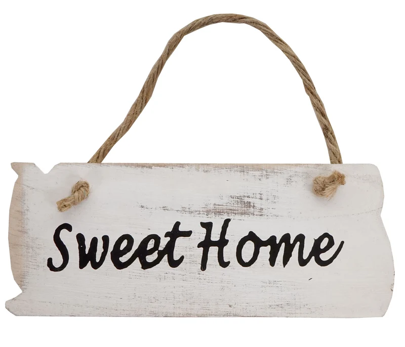 Panneau mural Sweet Home, Signe en bois robe de Dean, Look minable 10x25x1cm ~ Blanc 04_0003798