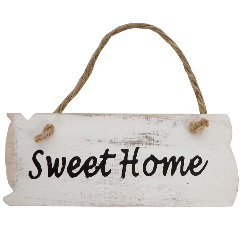 Panneau mural Sweet Home, Signe en bois robe de Dean, Look minable 10x25x1cm ~ Blanc 04_0003798
