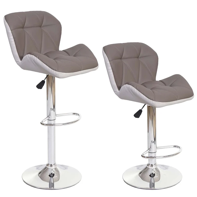 2x tabourets de bar chaise de comptoir hauteur réglable en synthétique gris taupe cadre en acier chromé 04_0005202