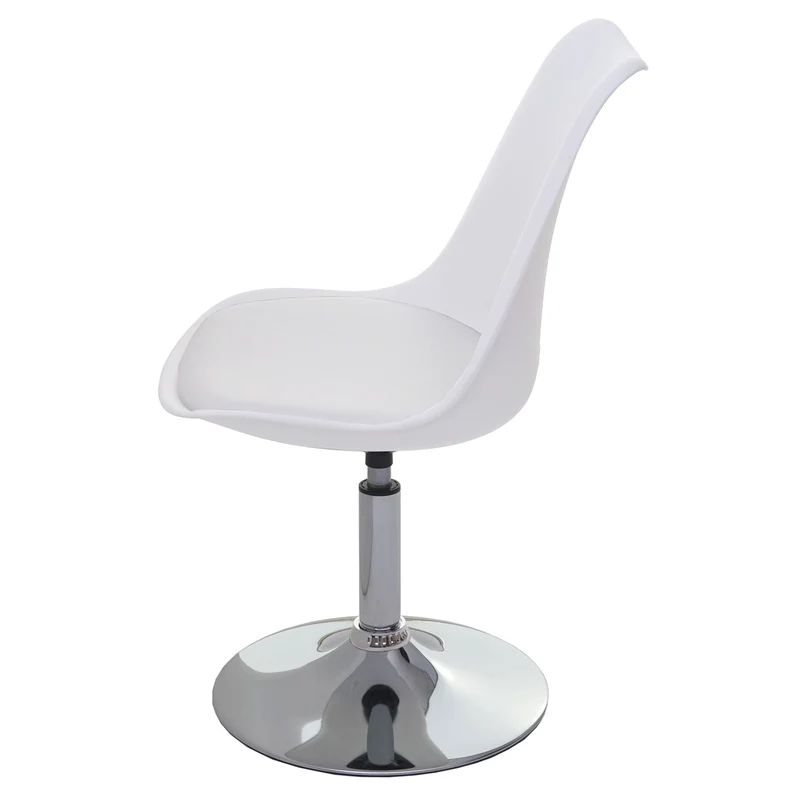 Chaise pivotante de cuisine salle à manger réglable en hauteur synthétique blanc pied chromé 04_0002037