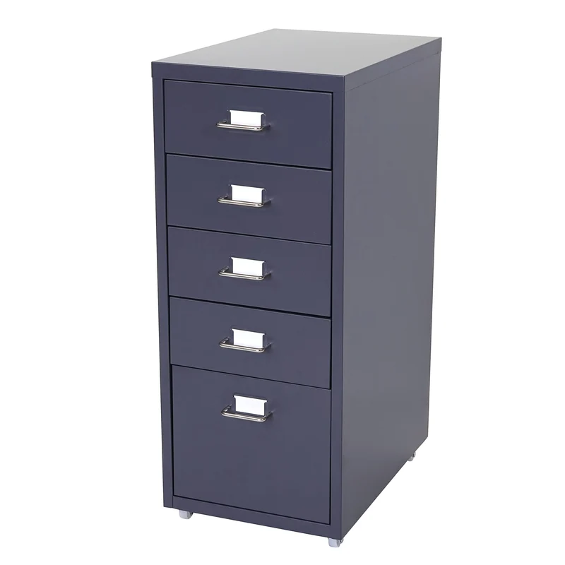 Caisson à tiroirs meuble de rangement bureau sur roulettes 69x28x41cm 5 tiroirs acier gris foncé 04_0004358