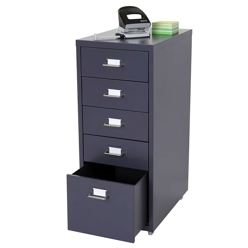 Caisson à tiroirs meuble de rangement bureau sur roulettes 69x28x41cm 5 tiroirs acier gris foncé 04_0004358