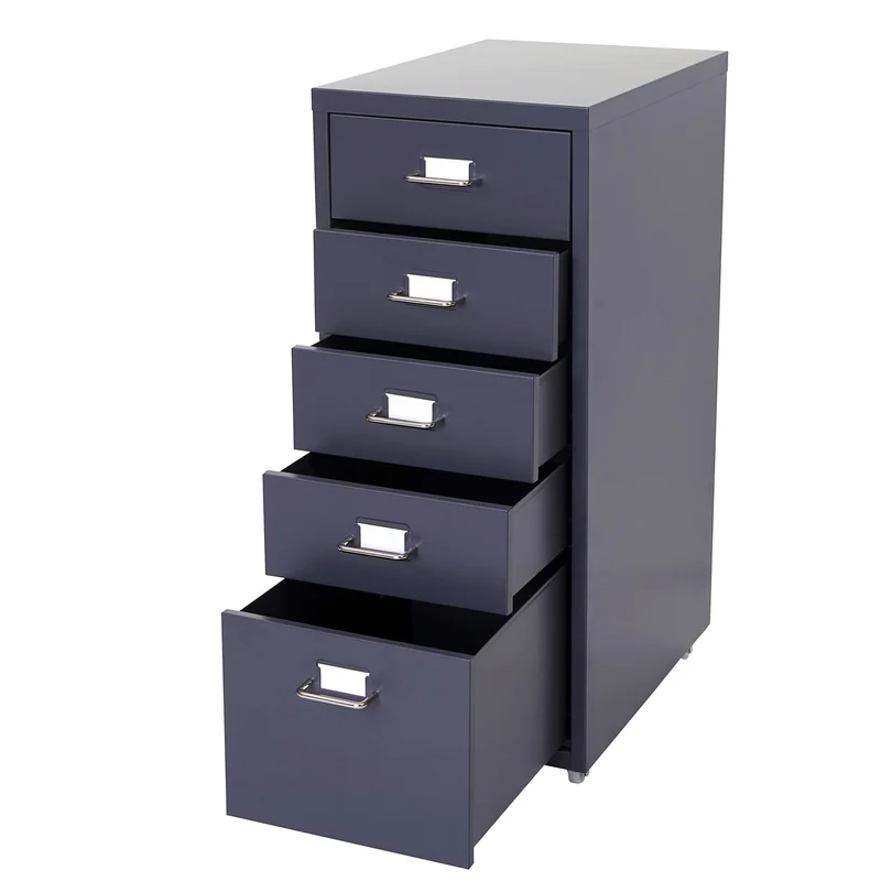 Caisson à tiroirs meuble de rangement bureau sur roulettes 69x28x41cm 5 tiroirs acier gris foncé 04_0004358