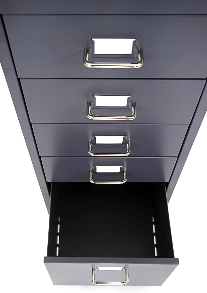 Caisson à tiroirs meuble de rangement bureau sur roulettes 69x28x41cm 5 tiroirs acier gris foncé 04_0004358
