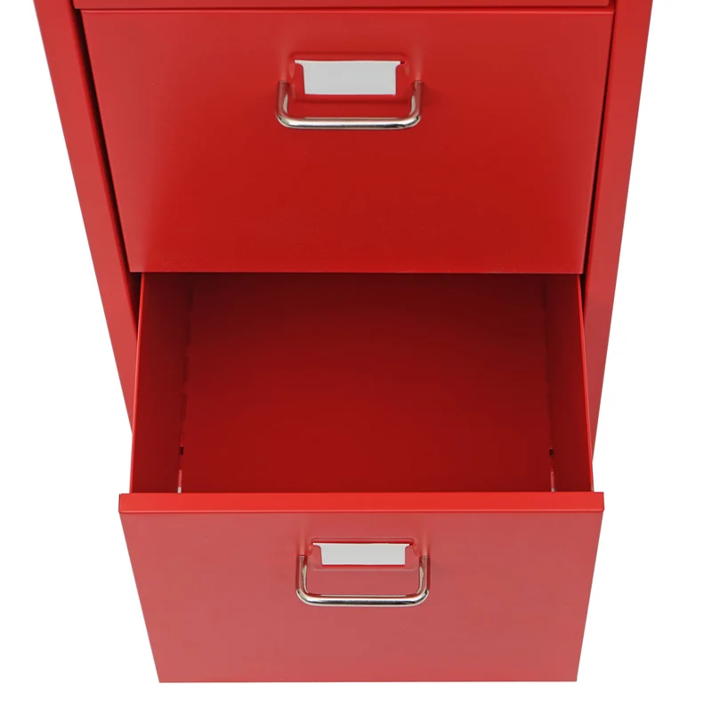 Caisson à tiroirs sur roulettes rangement bureau 8 tiroirs 110x28x41cm en acier rouge 04_0004356