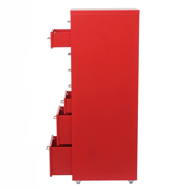 Caisson à tiroirs sur roulettes rangement bureau 8 tiroirs 110x28x41cm en acier rouge 04_0004356