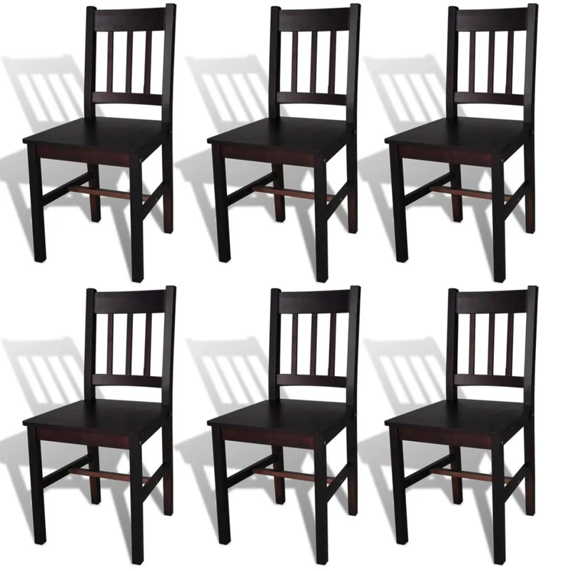 Lot de 6 chaises de salle à manger cuisine design classique pinède marron foncé CDS022570