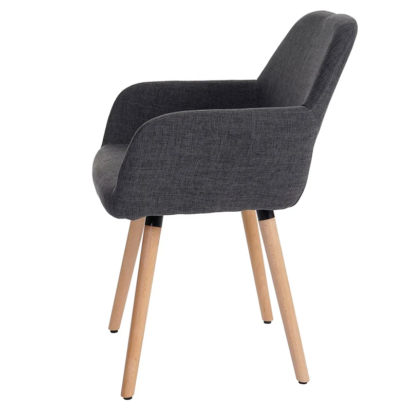 Chaise de salle à manger bureau visiteur sans roulette design rétro en tissu gris pied en bois clair 04_0002149