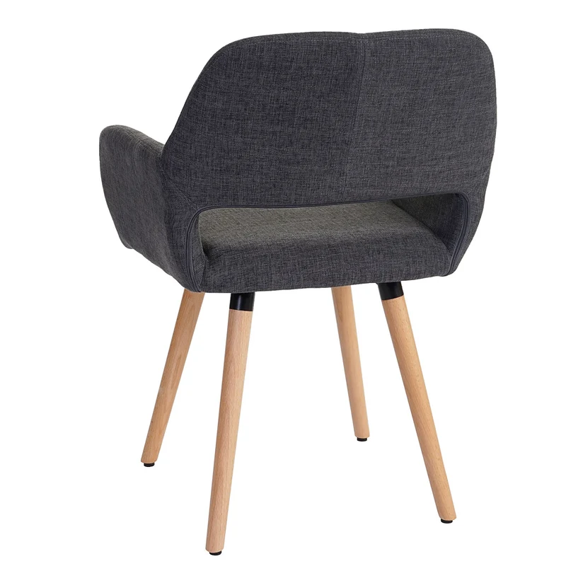 Chaise de salle à manger bureau visiteur sans roulette design rétro en tissu gris pied en bois clair 04_0002149