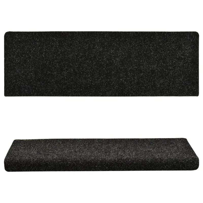 Tapis d'escalier 15 pièces Tissu aiguilleté 65x25 cm Noir DEC023806