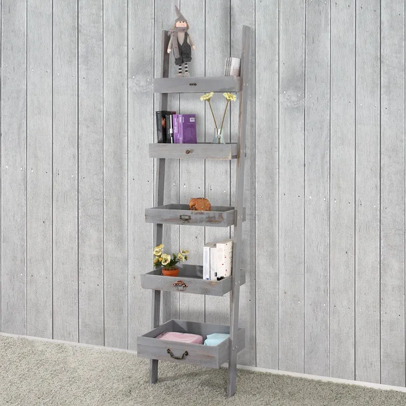 Echelle étagère plante jardinière vintage gris 169x43x32cm ETA04012
