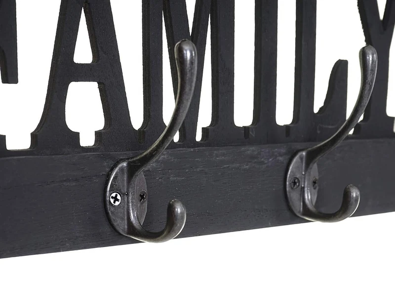 Porte-manteau mural patère en bois gris foncé vintage family avec 4 crochets 20,5x60x1,5 cm MED04065