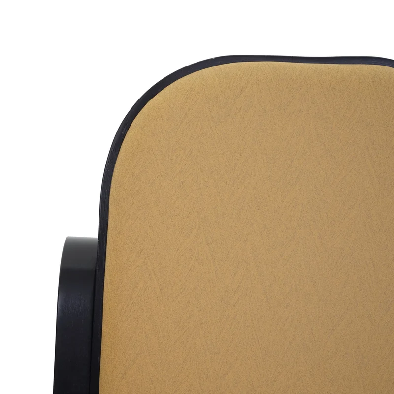 Fauteuil à bascule rocking chair en bois foncé assise en tissu jaune FAB04030