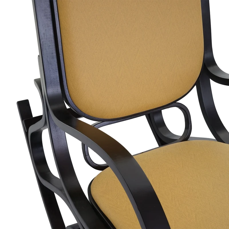 Fauteuil à bascule rocking chair en bois foncé assise en tissu jaune FAB04030