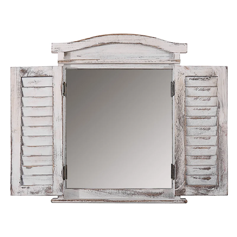 Miroir mural forme fenêtre avec volets 53x42x5cm en bois blanc vieilli 04_0005485