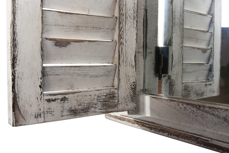 Miroir mural forme fenêtre avec volets 53x42x5cm en bois blanc vieilli 04_0005485