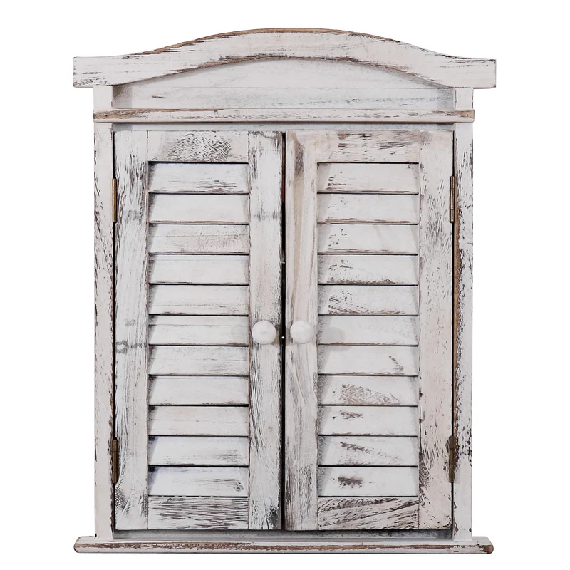 Miroir mural forme fenêtre avec volets 53x42x5cm en bois blanc vieilli 04_0005485